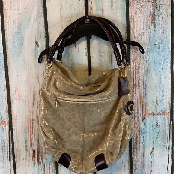 Tiffany and Fred Leopard Print Glittery Gold Purse with Double Straps - Picture 2 of 8